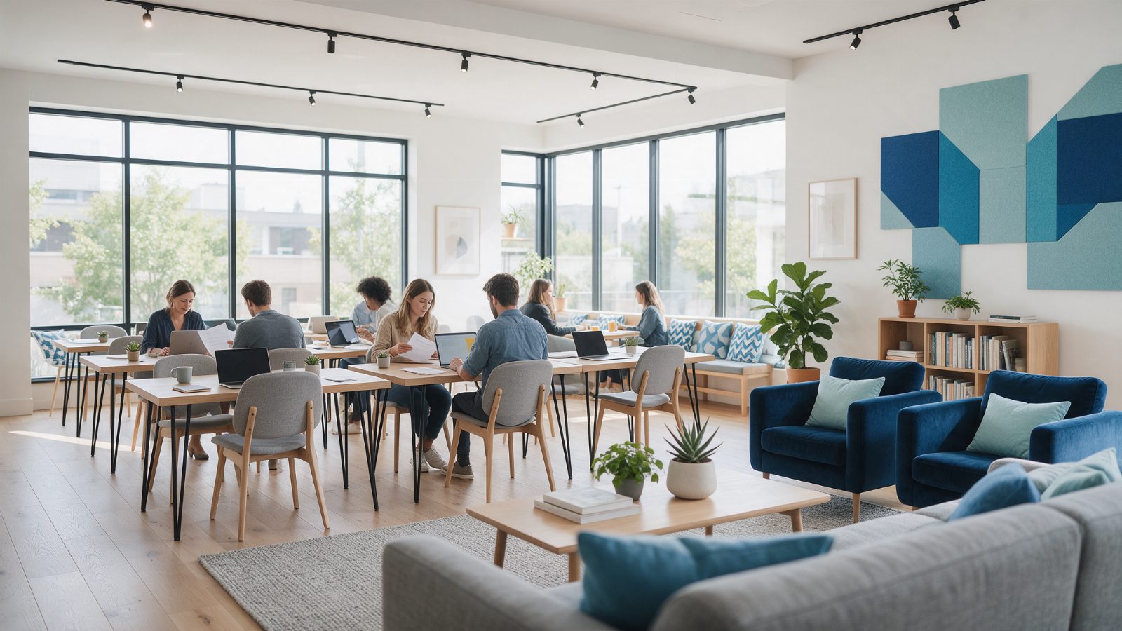 Espacio de coworking moderno y luminoso